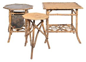 An early 20th c Japanese bamboo and lacquer octagonal tea table,  with four folding leaves, the