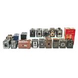 Miscellaneous boxed Brownie and other cameras, including Ross Ensign and other twin lens reflex