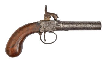 An English 40 bore percussion box-lock pocket pistol, early 19th c, with turn off barrel and plain