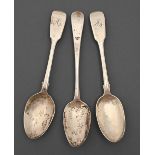 One and a pair of George III and Victorian silver tablespoons, Old English and Fiddle patterns, both