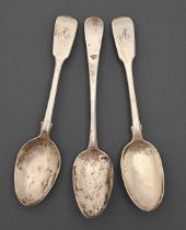 One and a pair of George III and Victorian silver tablespoons, Old English and Fiddle patterns, both