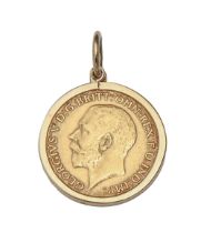 Gold coin. Half sovereign 1912, mounted in 9ct gold pendant, 5.1g