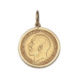 Gold coin. Half sovereign 1912, mounted in 9ct gold pendant, 5.1g