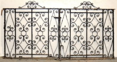 A pair of wrought iron gates, 116cm h; 115cm l (x2)