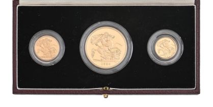 Gold coins. United Kingdom proof set 1984, comprising £5, sovereign and half sovereign, cased