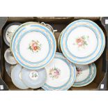 A Minton dessert service, late 19th c, painted with flowers, in turquoise and gilt ribbon border and