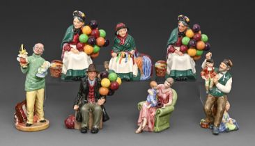 Seven Royal Doulton earthenware figures, mid and late 20th c, including Punch & Judy Man, 22cm h,