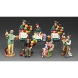 Seven Royal Doulton earthenware figures, mid and late 20th c, including Punch & Judy Man, 22cm h,