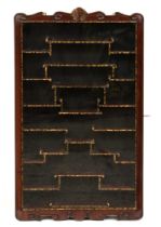 A Chinese hardwood wall hanging display cabinet, 20th c, with glazed door and stepped shelves, 84.