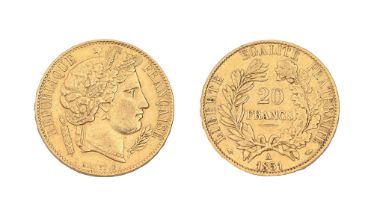 Gold coin. France 20 francs 1851