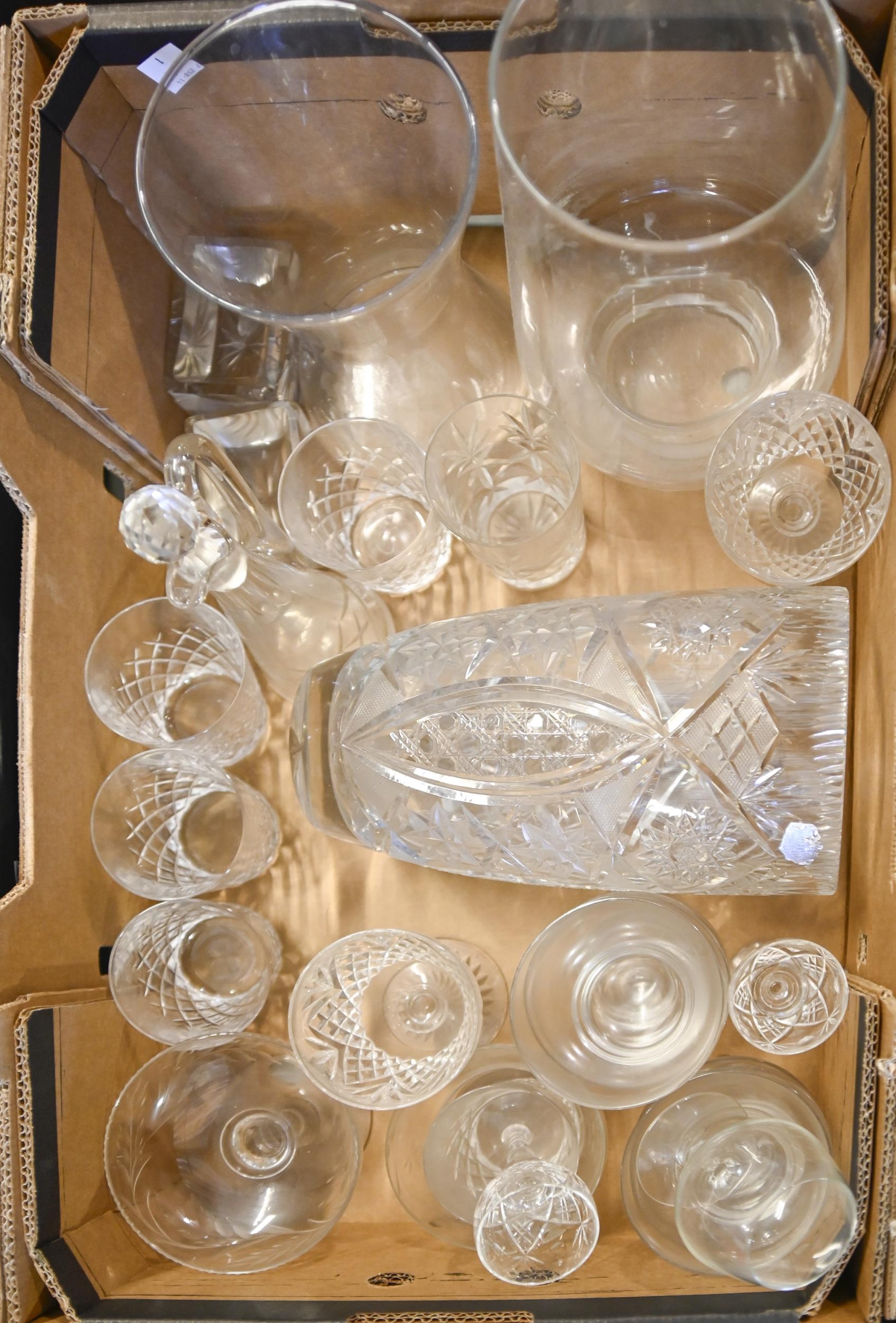 Miscellaneous cut glass, including drinking glass, miniature claret jug and stopper and sundae