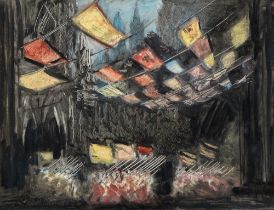 Follower of Nevinson - Marching, attributed and titled label to verso, mixed media, 27 x 37cm