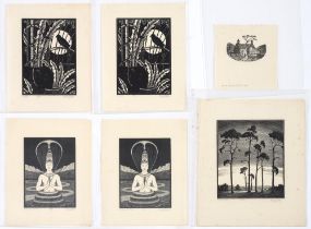 Henry Edward Bates (Exhibited 1926-1939) - Various Subjects, six, wood engravings, all signed by the