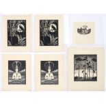 Henry Edward Bates (Exhibited 1926-1939) - Various Subjects, six, wood engravings, all signed by the