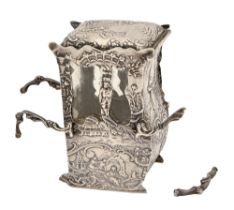 A Dutch decorative silver model of a sedan chair, 80mm h, spurious 18th c marks, import marked