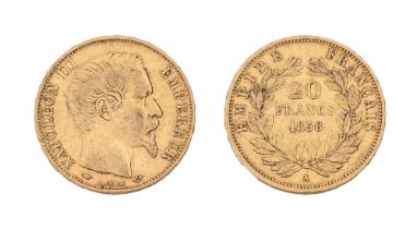 Gold coin. France 20 francs 1858