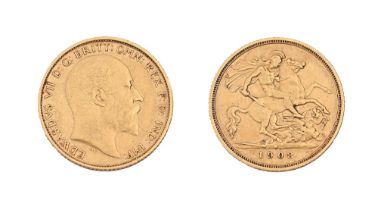 Gold coin. Half sovereign 1908S