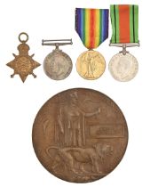 WWI, group of three, memorial plaque and scroll, 1914-15 Star, British War Medal and Victory Medal