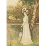 Frederick Shaw (1848-1923) - Young Woman by a River, signed watercolour, 32 x 23cm Pigments fresh