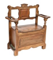A stained wood settle and stick stand, early 20th c, 88cm h; 82 x 36cm Good condition