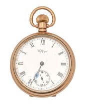 A gold plated keyless lever watch, American Waltham Watch Co, 50mm diam Movement running when wound,