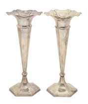 World War One. A pair of George V silver vases, on hexagonal foot, 29cm h, by James Deakin & Sons,