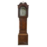 An oak and inlaid mahogany longcase clock,   19th c, thirty hour, the painted dial inscribed Wm