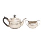 A George V silver teapot and sugar bowl, teapot 12cm h, by C S Harris & Sons Ltd, London 1913, 13ozs
