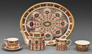 A Royal Crown Derby Imari pattern miniature tea service, late 20th c, tray 19.5cm l, printed mark,