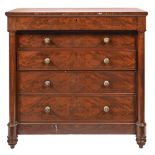 A Victorian mahogany chest of drawers, the five long drawers flanked by turned pillars, on tuned