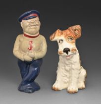 A Shaw & Copestake Sylvac earthenware model of a terrier and a cold painted white terracotta