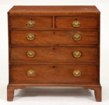 A Victorian line inlaid mahogany chest of drawers,  on bracket feet, 92cm h; 92 x 51cm Top surface