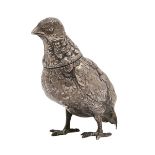 A German silver partridge novelty condiment bottle, the head forming the cover, 10cm h, import