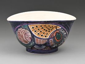 Studio pottery. Dennis Townsend (w1933-2024) - Bowl, thrown earthenware, painted lustre and gilt,