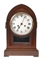 An inlaid mahogany mantel clock, early 20th c, pendulum, 45cm h; 29 x 14cm and a Victorian inlaid