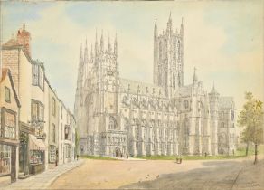 S.J. Nesh, early 20th c - York Minster, signed, watercolour, with pen-and-ink and pencil, signed,