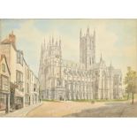 S.J. Nesh, early 20th c - York Minster, signed, watercolour, with pen-and-ink and pencil, signed,