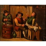 Manner of David Teniers - Tavern Interiors with Peasants, a pair, oil on zinc, 15 x 19.5cm (2)