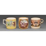 A Meissen, Marcolini, yellow ground coffee can, late 18th c, painted with tulips, 65mm h, crossed