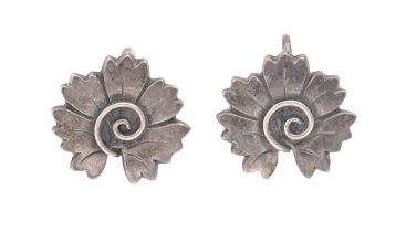 Georg Jensen. A pair of Danish silver earrings, No 102, designed by Arno Malinowski, 1930s, screw