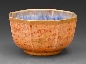 A Wedgwood Oriental Lustre Octagon Bowl, designed by Daisy Makeig Jones, c1920, 12.5cm diam, gilt