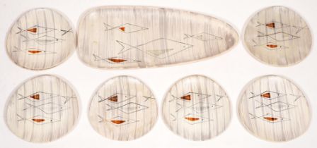 A Niderviller mid-century modern earthenware Aquarium pattern fish service, c1960, dish 61cm l,