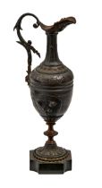 A French ornamental bronze ewer, c1900, on polished slate base, 26.5cm h Undamaged save for slight