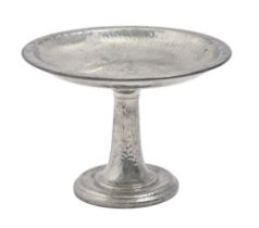 Liberty & Co. A Tudric pewter tazza, early 20th c, hammer textured, 16.5cm h, stamped TUDRIC