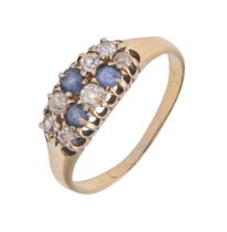 A sapphire and diamond ring, c1900, in gold, marks rubbed, 2.9g, size N Hoop with old repair and