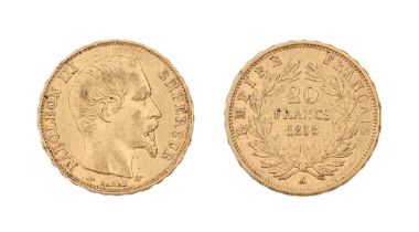 Gold coin. France 20 francs 1858