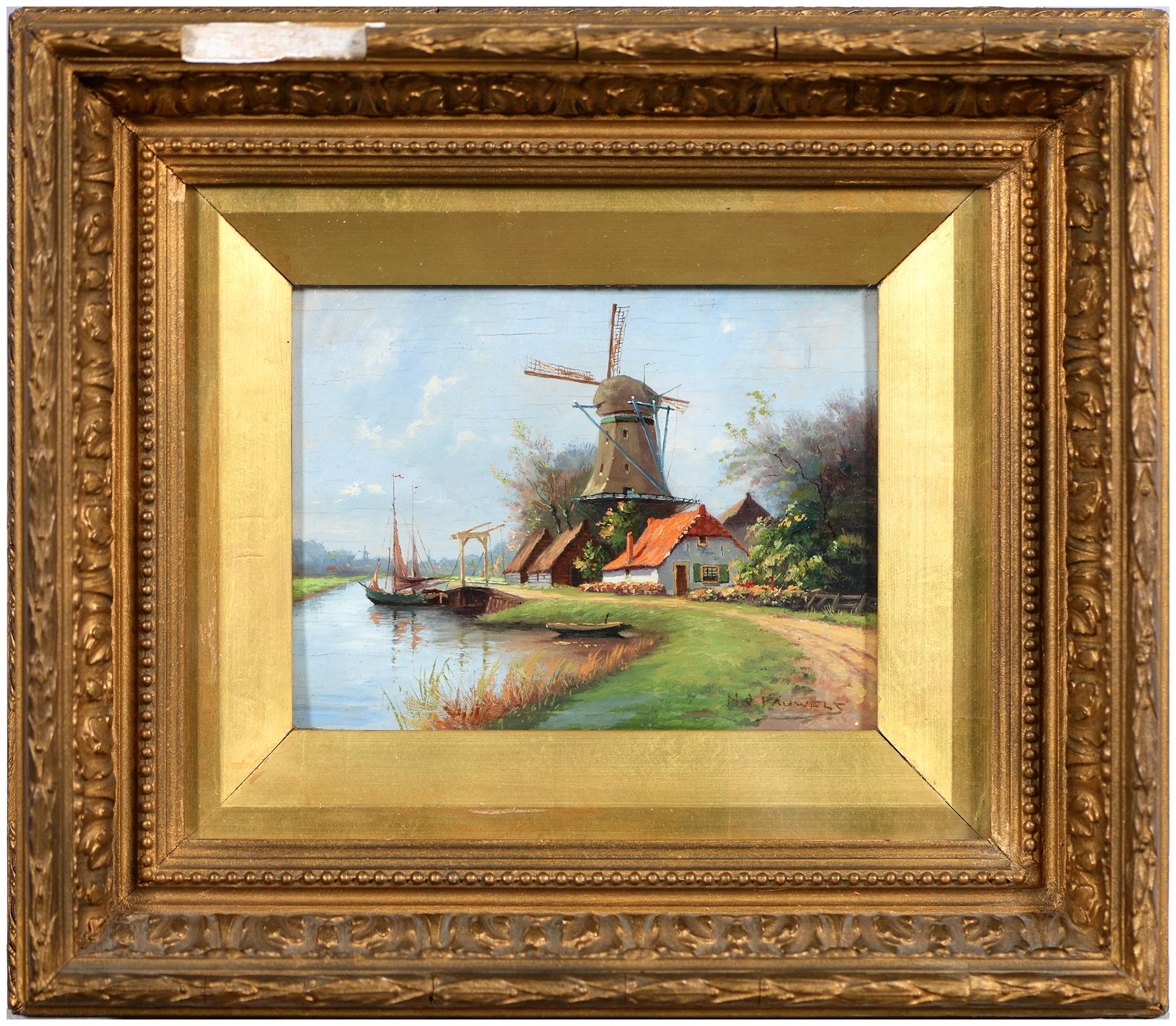 H. de Pauwels, late 19th/early 20th c - Dutch Canal Scene, signed, oil on board, 13 x 17cm Good - Image 2 of 3