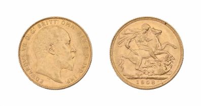 Gold coin. Sovereign 1908