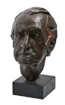 English School, 1977 - Head of a Man, bronze, life sized, brown patina, signed in the maquette