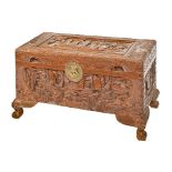 A South East Asian carved camphor wood chest, second half 20th c, 37cm h; 69 x 34cm Minor chips,